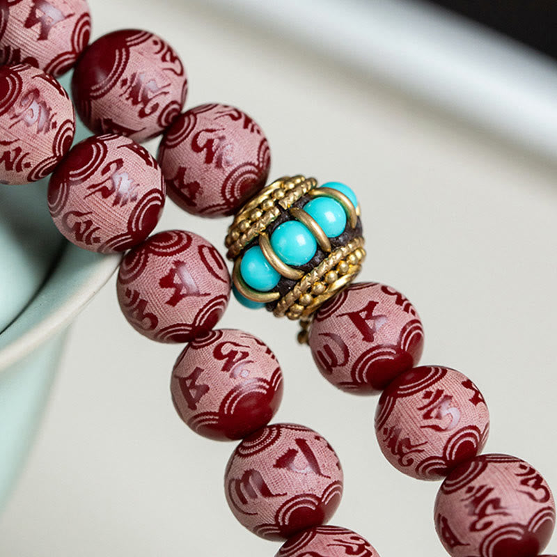 Nimara Ritual Red Bodhi Seed Om Mani Padme Hum Lotus Engraved Harmony Bracelet