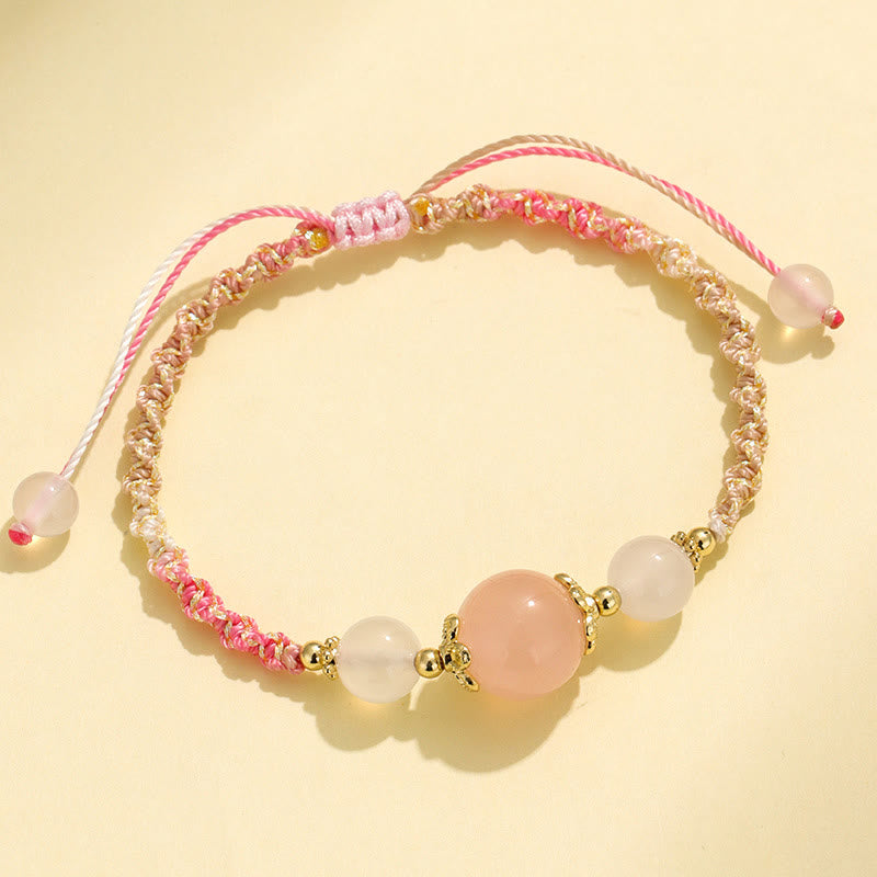 Nimara Ritual Strawberry Quartz Pink Crystal Prehnite White Agate Bead Healing Rope Bracelet