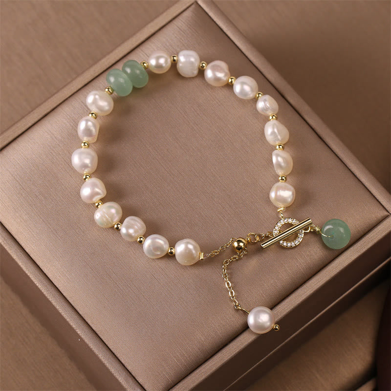 Nimara Ritual Pearl Green Strawberry Quartz Bead Healing Chain Bracelet