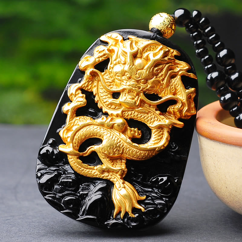 Nimara Ritual 18k Gold-plated Dragon Obsidian Lucky Pendant Necklace