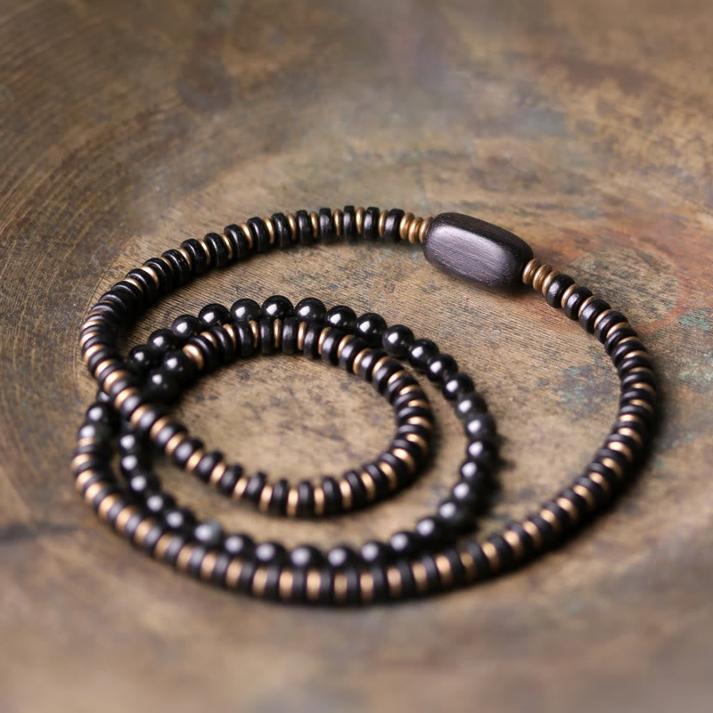 Nimara Ritual Rainbow Obsidian Ebony Wood Copper Healing Triple Wrap Bracelet
