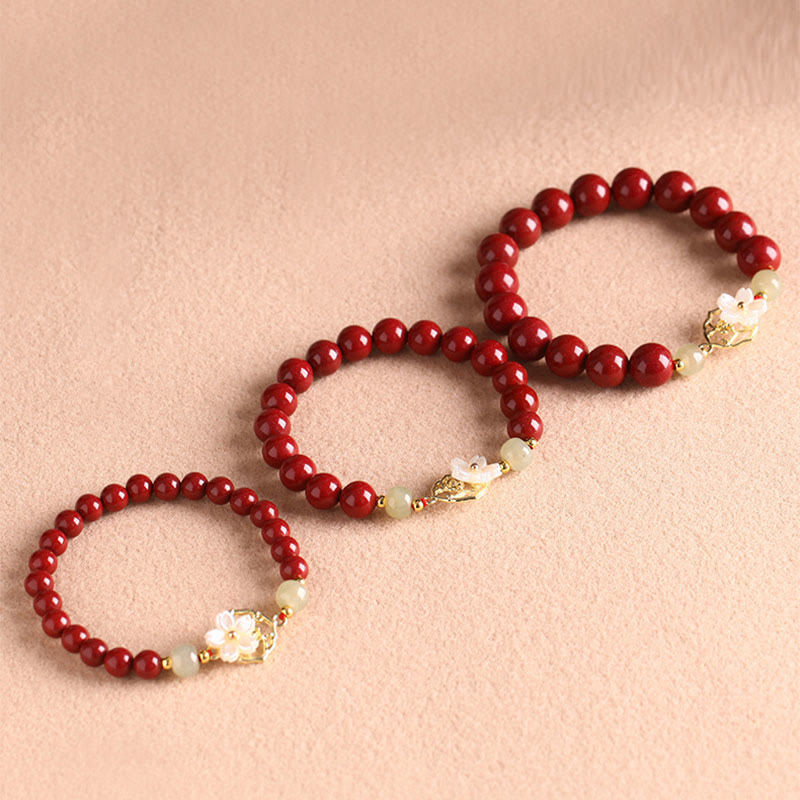 Nimara Ritual Natural Cinnabar Jade Beaded Tridacna Stone Flower Blessing Bracelet