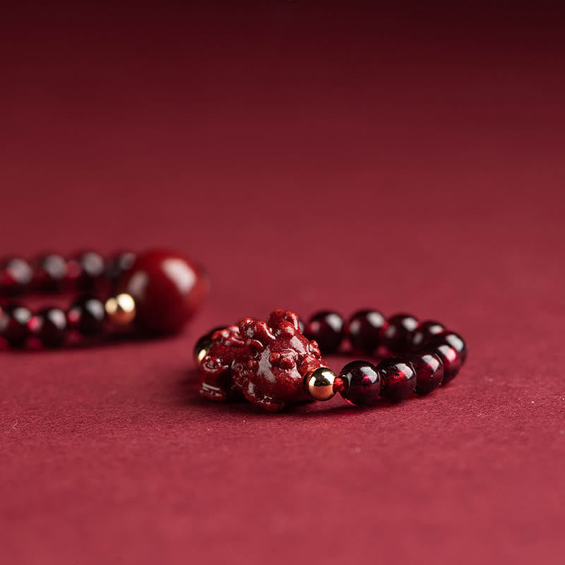 Nimara Ritual Garnet Cinnabar Lucky Bead PiXiu Om Mani Padme Hum Rose Protection Ring