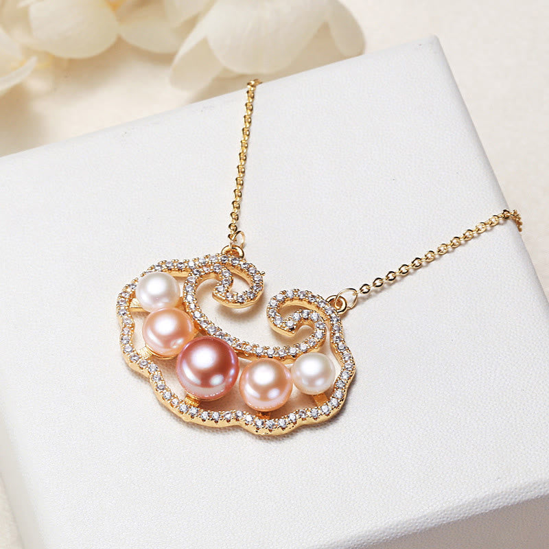 Nimara Ritual 18K Gold Plated Natural Pearl Chinese Lock Charm Sincerity Necklace Pendant
