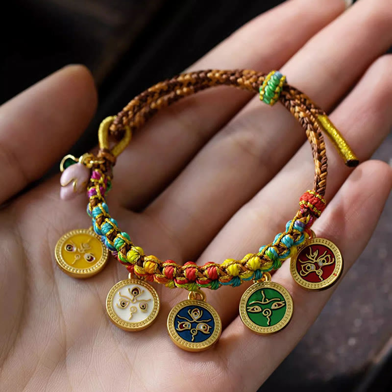 Nimara Ritual Tibetan Colorful Rope Five God Of Wealth Luck Braid Bracelet