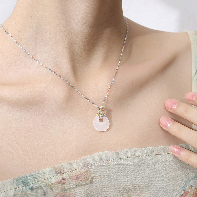 Nimara Ritual 925 Sterling Silver Round Chalcedony Twelve Months Flower Harmony Necklace Pendant