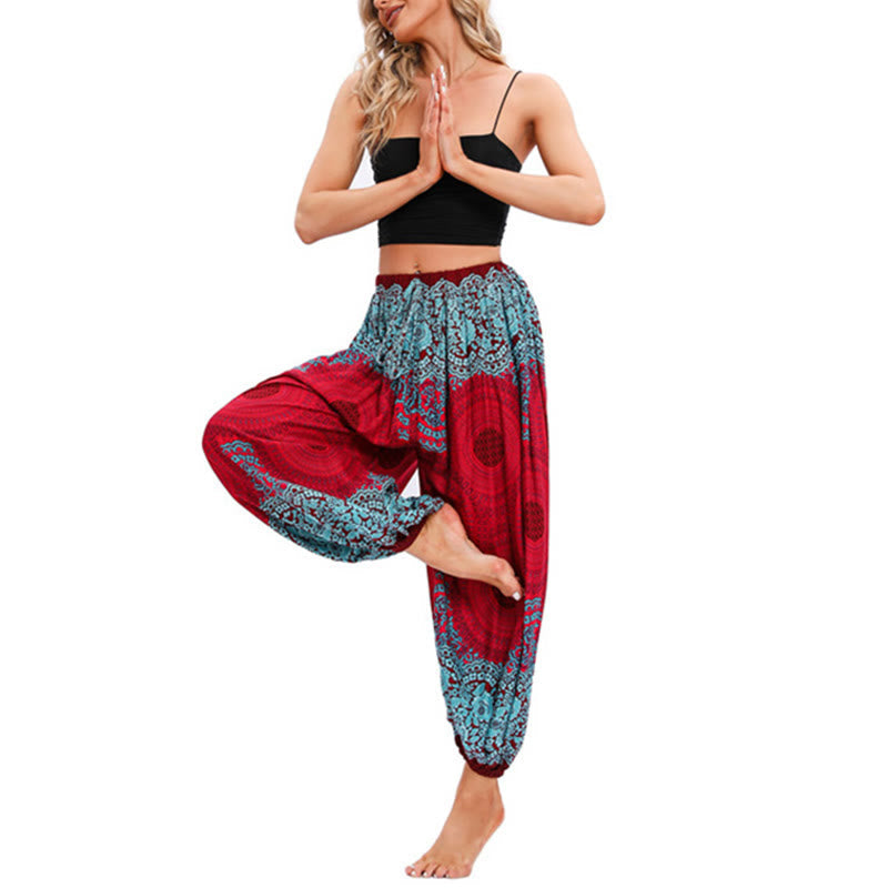 Nimara Ritual Loose Circle-shaped Flowers Pattern Harem Trousers Women's Yoga Pants
