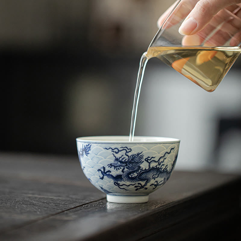 Nimara Ritual Blue Dragon Design Ceramic Teacup Kung Fu Tea Cups