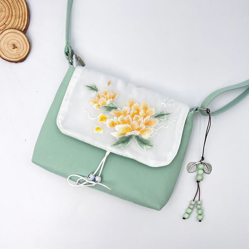 Nimara Ritual Embroidered Camellia Epiphyllum Gardenia Sakura Flowers Crossbody Bag Shoulder Bag Cellphone Bag