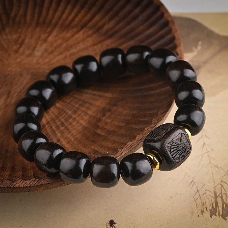 Nimara Ritual Tibetan Ebony Wood Barrel Beads Lucky And Treasure Balance Bracelet