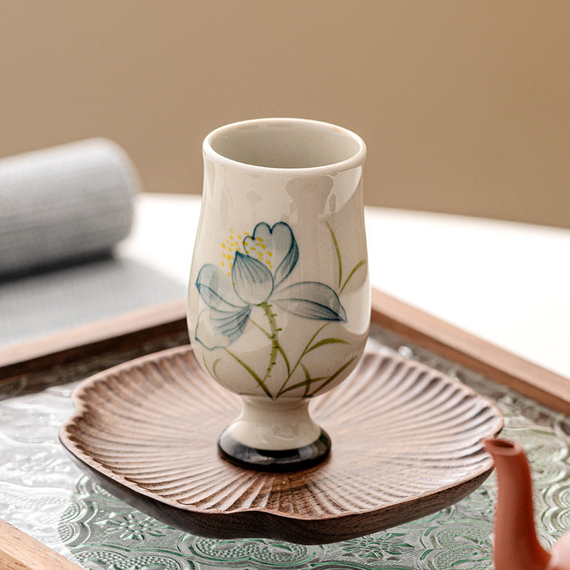 Nimara Ritual Hand Painted Lotus Flower Ceramic Teacup Kung Fu Tea Cup
