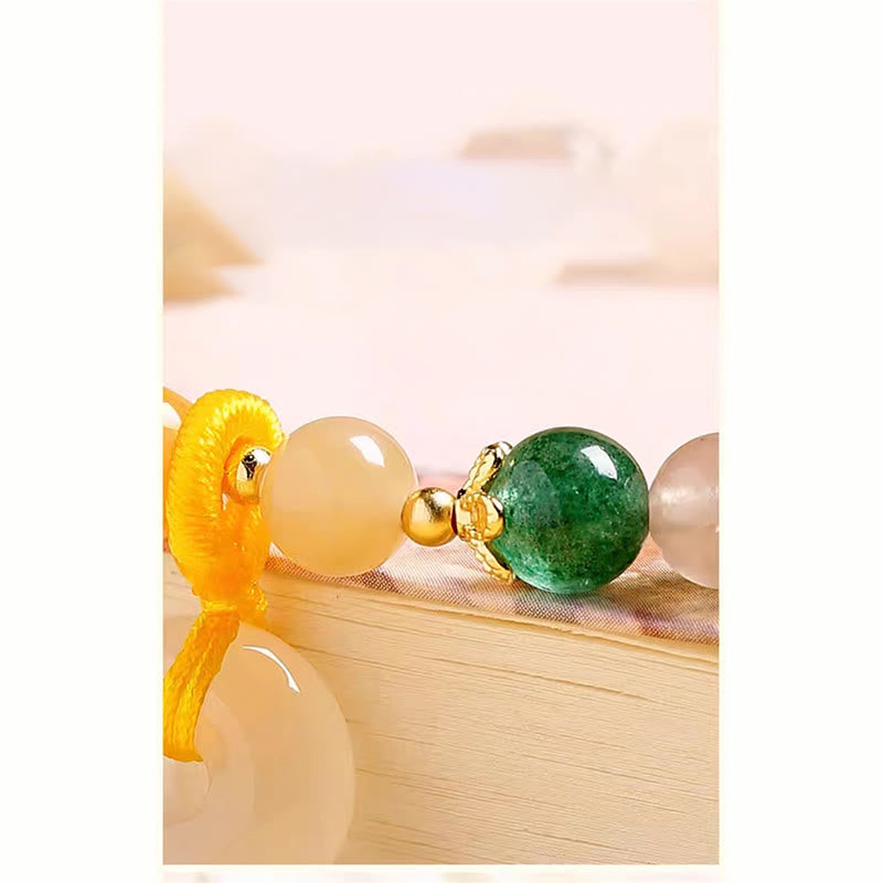 Nimara Ritual 14K Gold Plated Colorful Golden Silk Jade Peace Buckle Wealth Bracelet