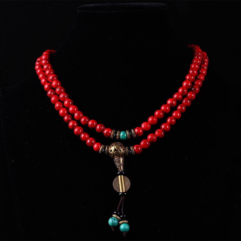 Nimara Ritual Tibetan Mala Red Turquoise Lucky Necklace Bracelet