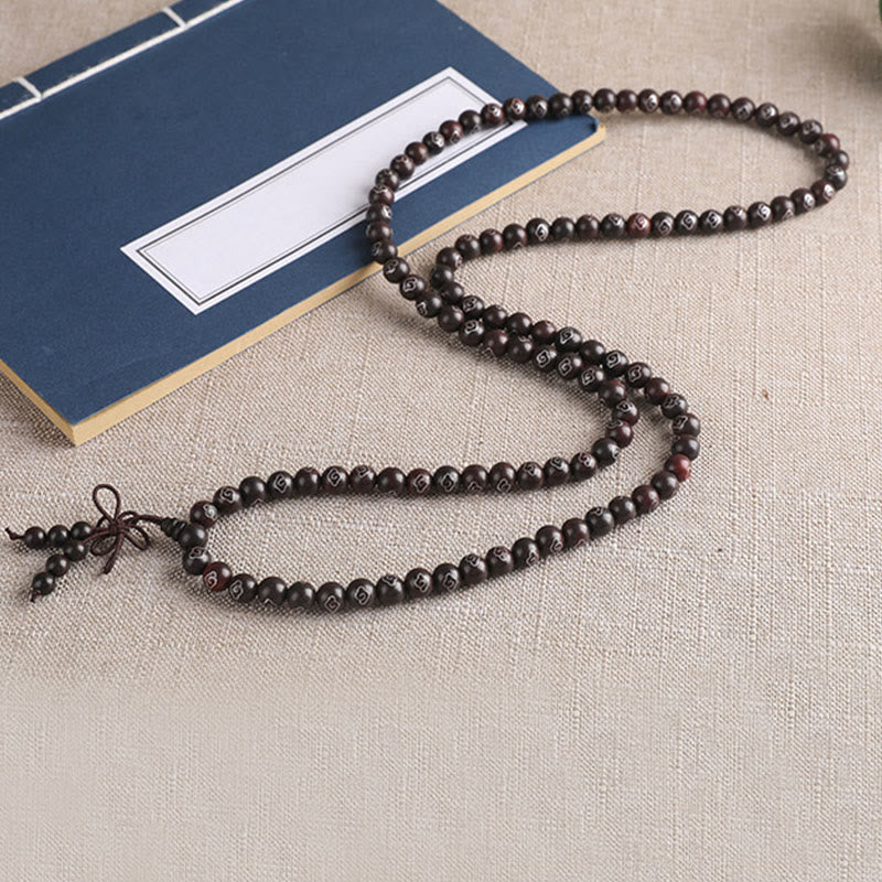 Nimara Ritual 925 Sterling Silver Inlaid Small Leaf Red Sandalwood Om Mani Padme Hum Character Auspicious Clouds Protection Bracelet