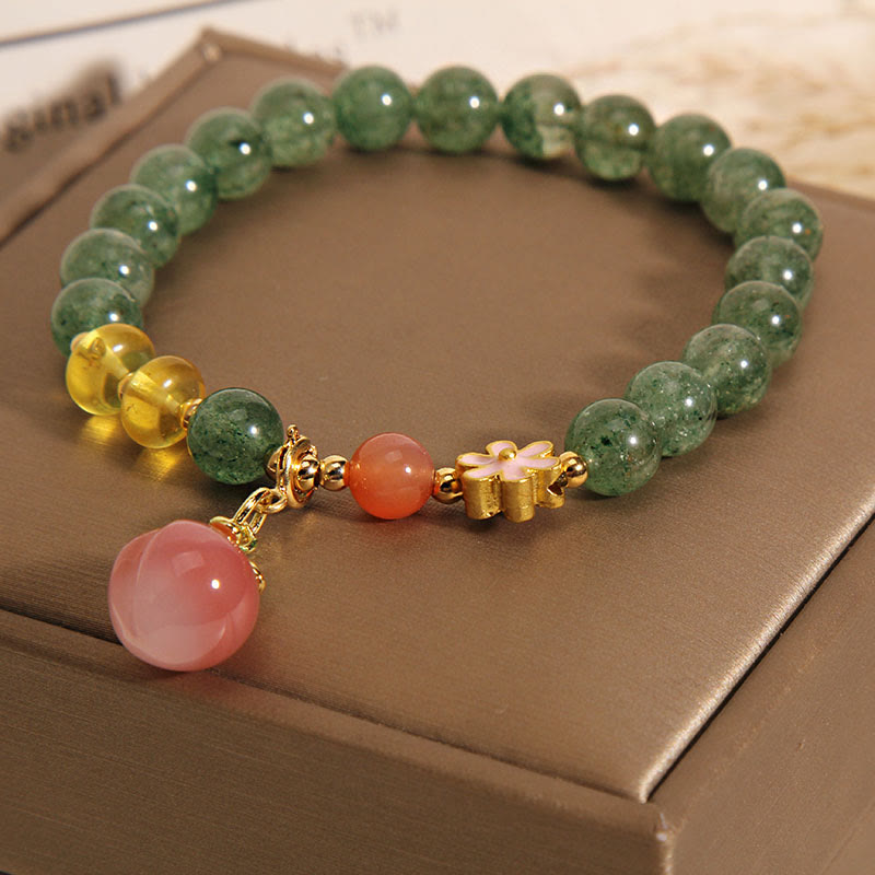 Nimara Ritual Natural Green Strawberry Quartz Love Peach Charm Bracelet