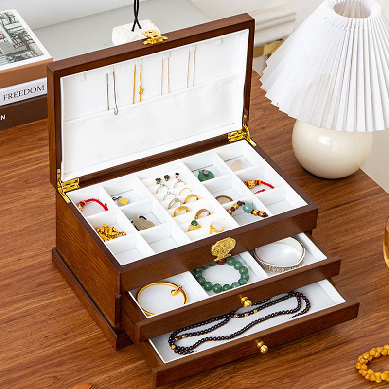 Nimara Ritual Retro Wooden Jewelry Box Three-Layer Jewelry Storage Box