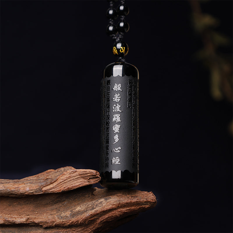 Nimara Ritual Natural Black Obsidian Heart Sutra Purification Necklace Pendant