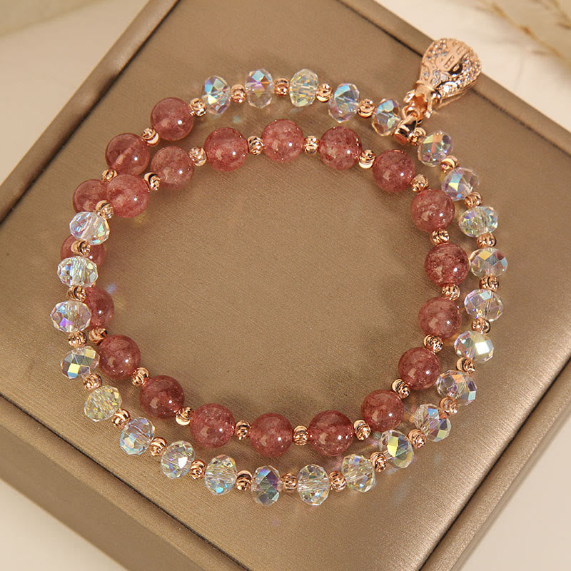 Nimara Ritual Strawberry Quartz White Crystal Money Bag Charm Positive Bracelet