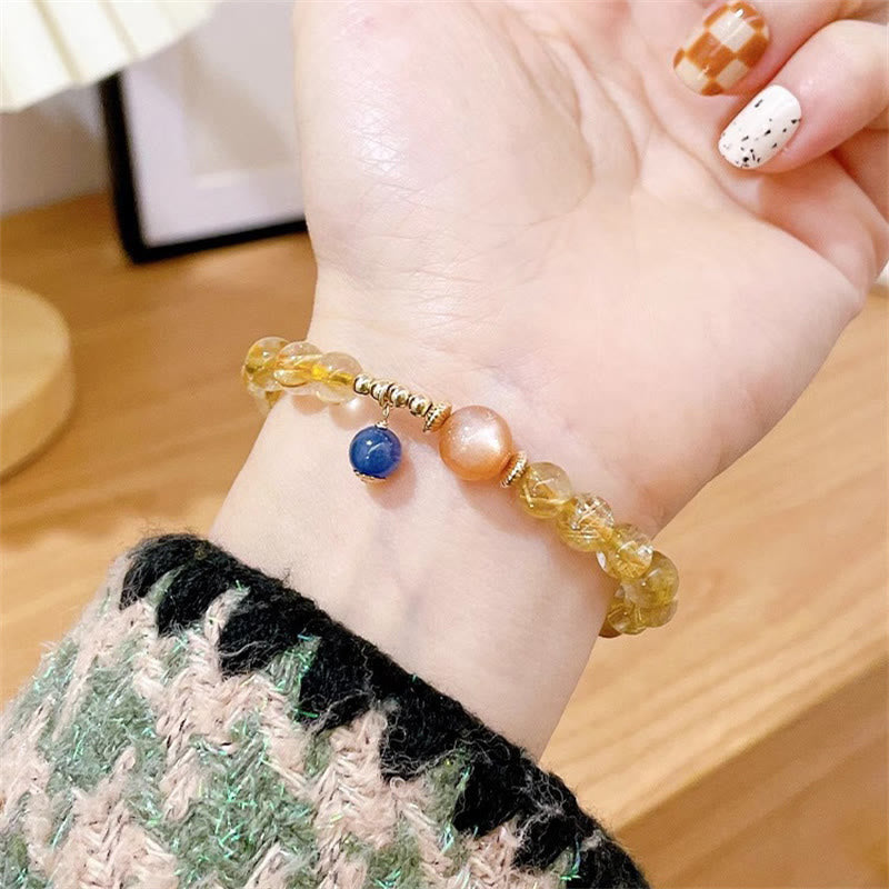 Nimara Ritual Natural Gold Rutilated Quartz Sun Stone Kyanite Wealth Bracelet