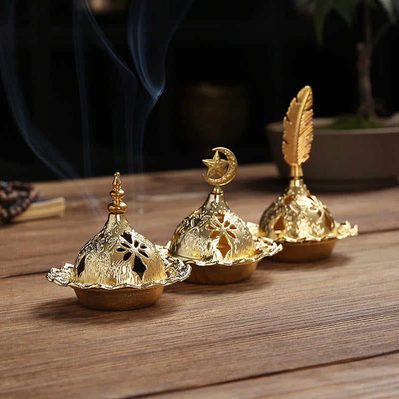 Nimara Ritual Gold Gourd Star Feather Spiritual Meditation Mini Alloy Metal Incense Burner