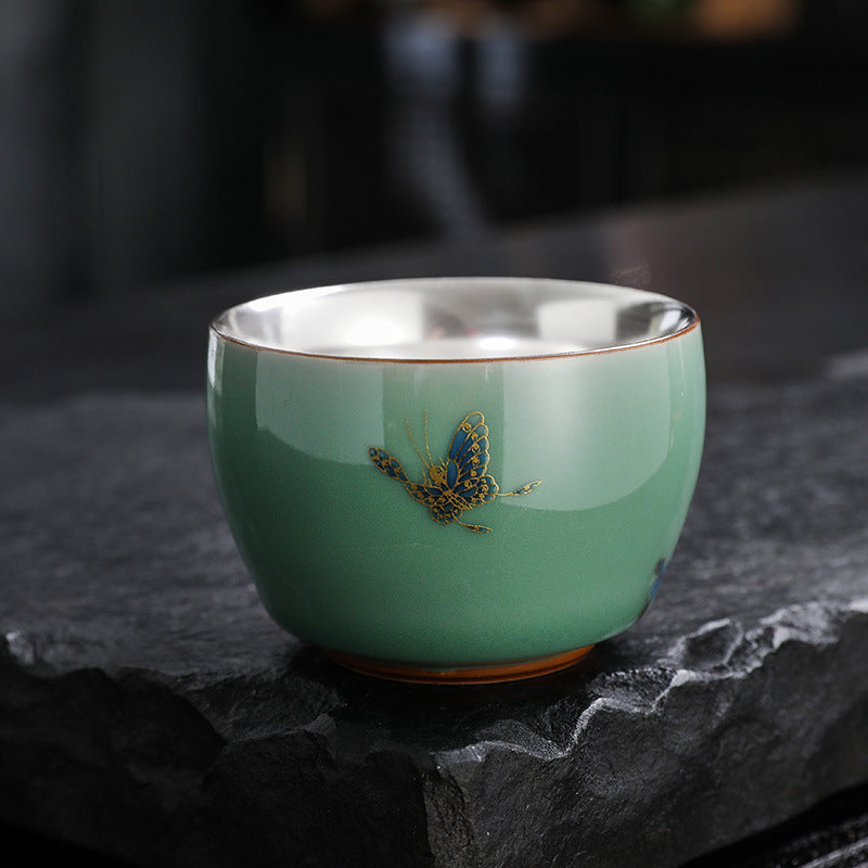 Nimara Ritual Butterfly Goldfish Lotus Koi Fish Ceramic Teacup Kung Fu Tea Cup 120ml