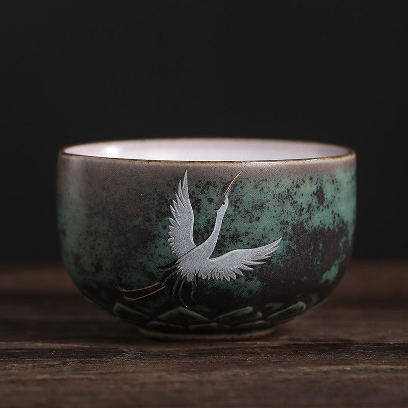 Nimara Ritual Auspicious Crane Ceramic Teacup Kung Fu Tea Cup Bowl