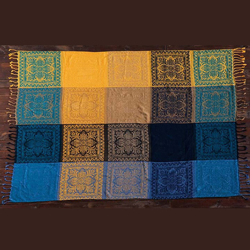 Nimara Ritual Tibetan Colorful Flower Pattern Hand-Dyed Cozy Blanket