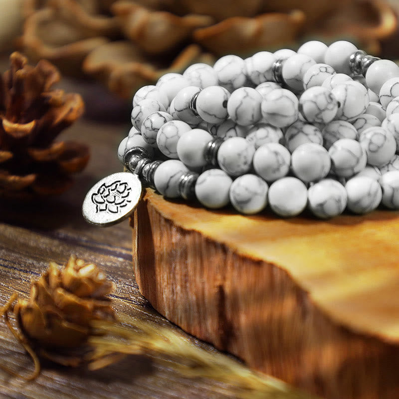 Nimara Ritual White Turquoise Lotus Mala Healing Bracelet