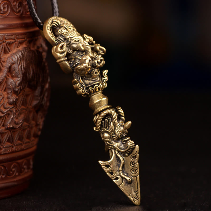 Nimara Ritual Tibetan Ganesh Ganpati Elephant God of Wealth Dorje Vajra Spiritual Power Necklace Pendant