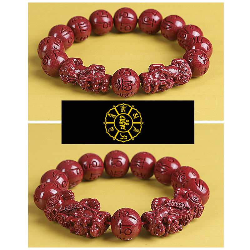 Nimara Ritual Natural Double PiXiu Cinnabar Om Mani Padme Hum Wealth Luck Bead Bracelet