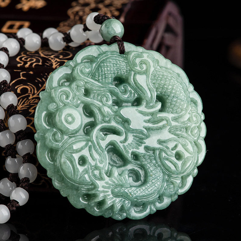 Nimara Ritual Chinese Zodiac Dragon Jade Fortune Necklace String Pendant