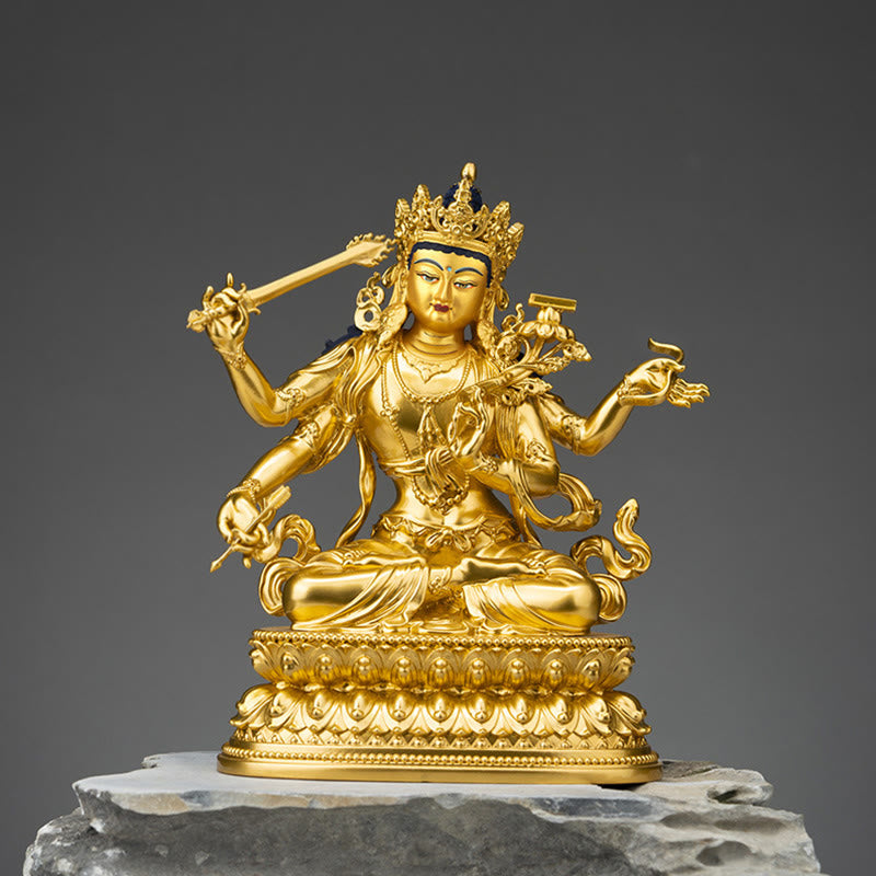 Nimara Ritual Four-armed Manjusri Bodhisattva Gold Figurine Compassion Serenity Copper Statue Home Decoration