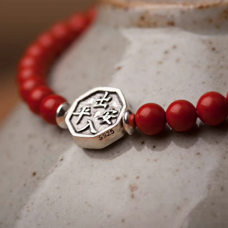 Nimara Ritual 925 Sterling Silver Yin Yang Bagua Symbol Cinnabar String Concentration Bracelet