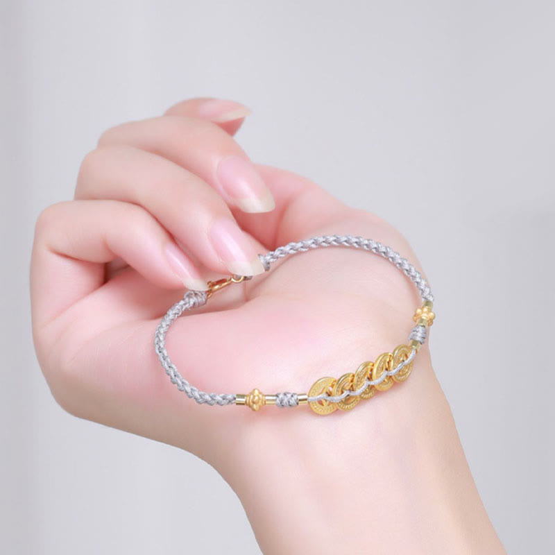 Nimara Ritual Copper Coin Fortune Tree Pearl Luck Blue Rope Braided Bracelet