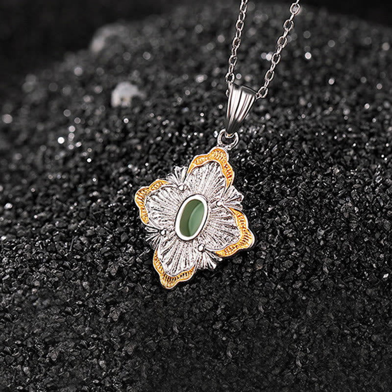 Nimara Ritual 925 Sterling Silver Plated Gold Hetian Cyan Jade Rhombus Design Luck Healing Necklace Pendant
