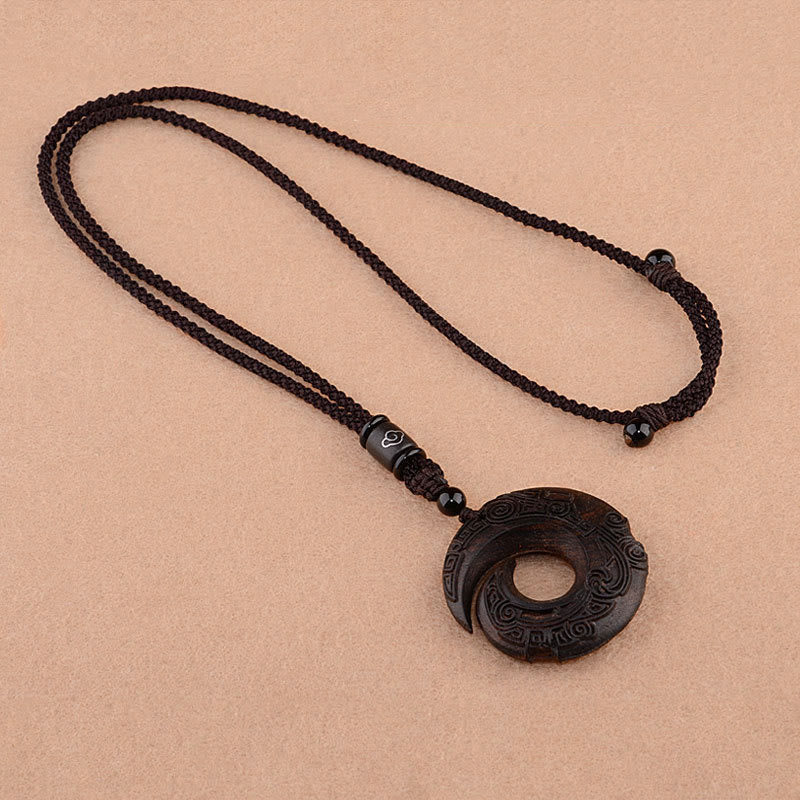 Nimara Ritual Small Leaf Red Sandalwood Ebony Wood One's Luck Improves Design Patern Protection Necklace Pendant