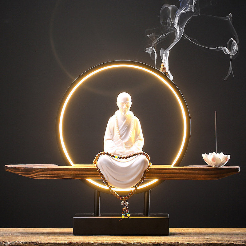 Nimara Ritual Buddha Avalokitesvara Ceramic Lotus Relaxation Incense Burner Decoration