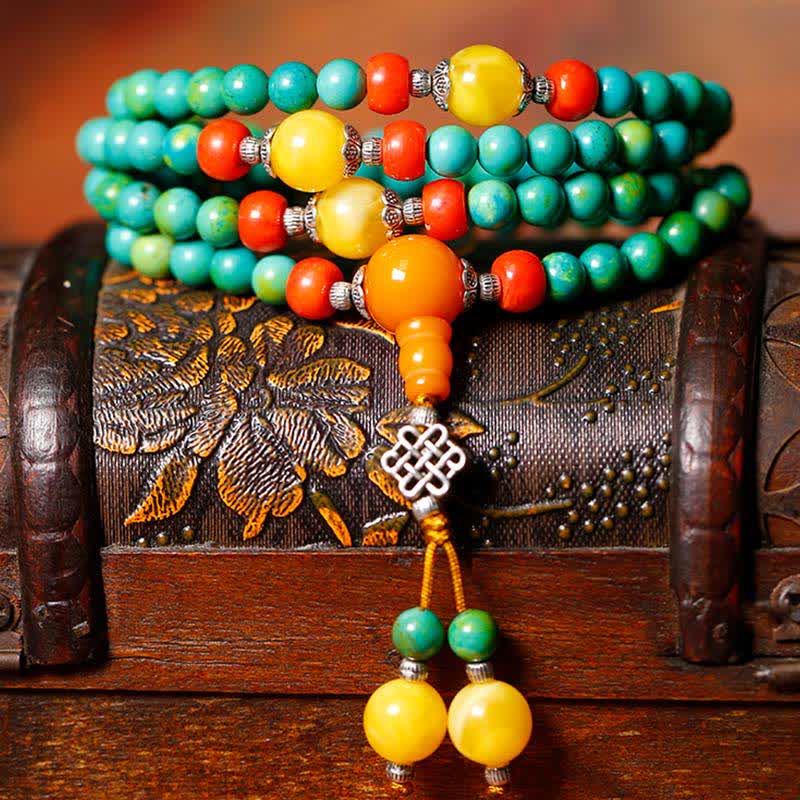 Nimara Ritual 108 Mala Beads Tibetan Turquoise Dzi Bead Protection Bracelet