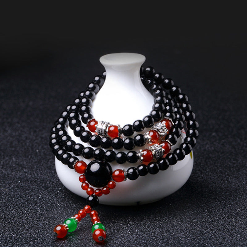 Nimara Ritual 108 Beads Natural Black Obsidian Tiger Eye Mala Bracelet