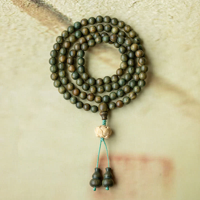 Nimara Ritual 108 Mala Beads Green Sandalwood Boxwood Lotus Positive Bracelet