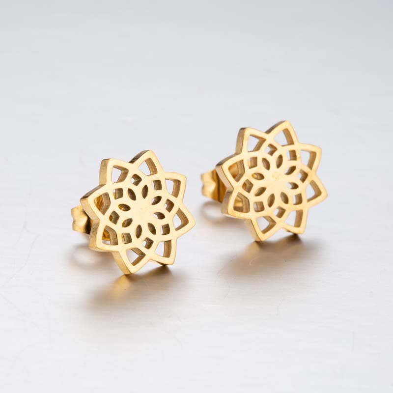 Nimara Ritual Tibetan Lotus Pattern New Beginning Stud Earrings