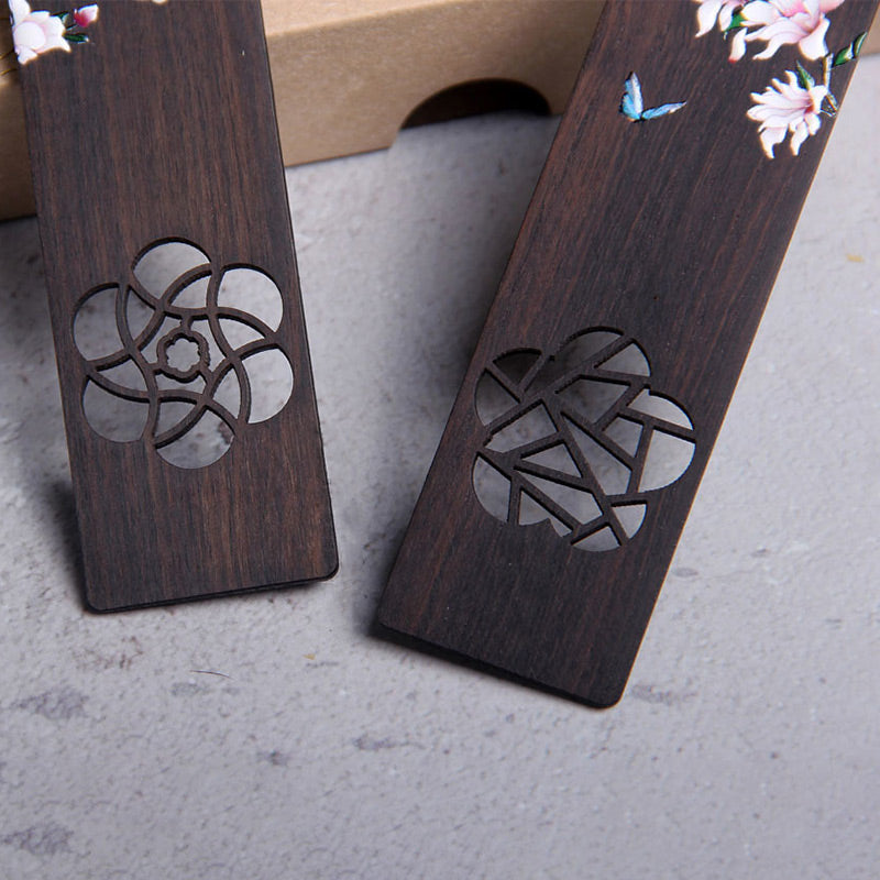 Nimara Ritual Butterfly Flower Ebony Wood Bookmarks With Gift Box