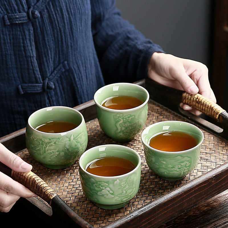 Nimara Ritual Trees Pavilion Mountains Rivers Pine Ceramic Teacup Kung Fu Tea Cup
