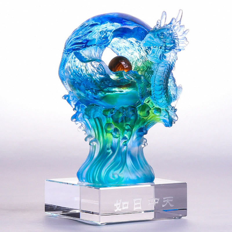 Nimara Ritual Handmade Azure Dragon Liuli Crystal Art Piece Success Protection Home Office Decoration