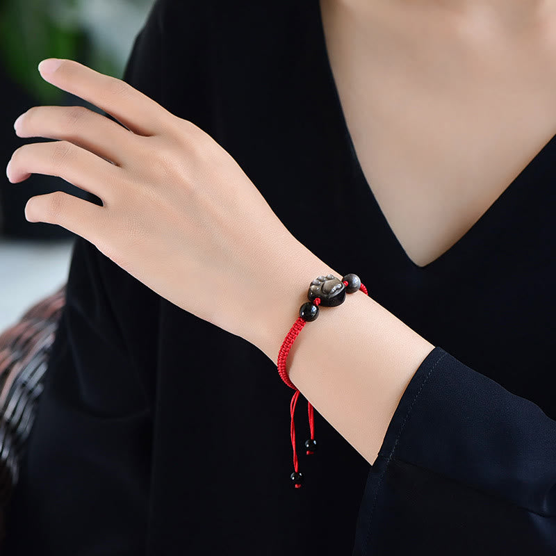 Nimara Ritual Natural Silver Sheen Obsidian Gold Sheen Obsidian Cute Cat Paw Claw Protection Rope Bracelet