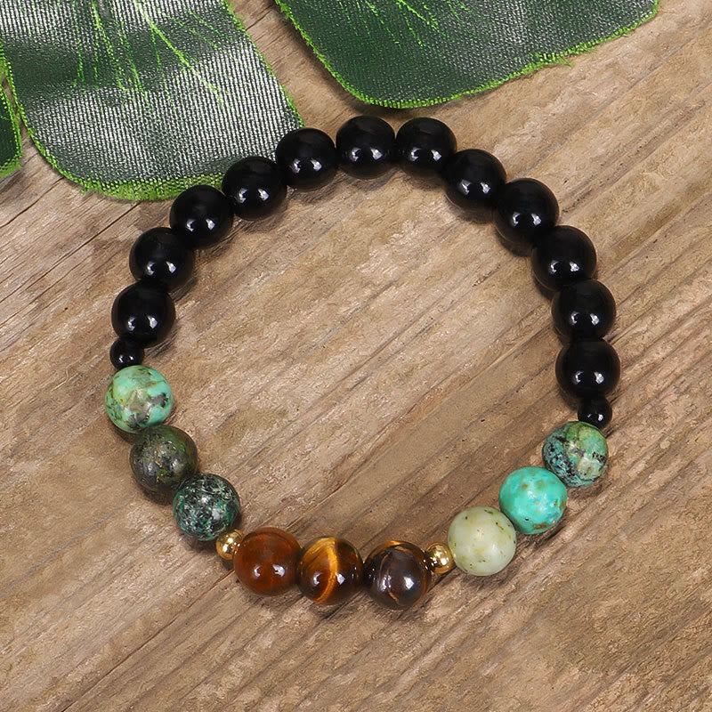 Nimara Ritual 108 Mala Beads Natural Stone Tiger Eye Turquoise Protection Strength Bracelet Necklace