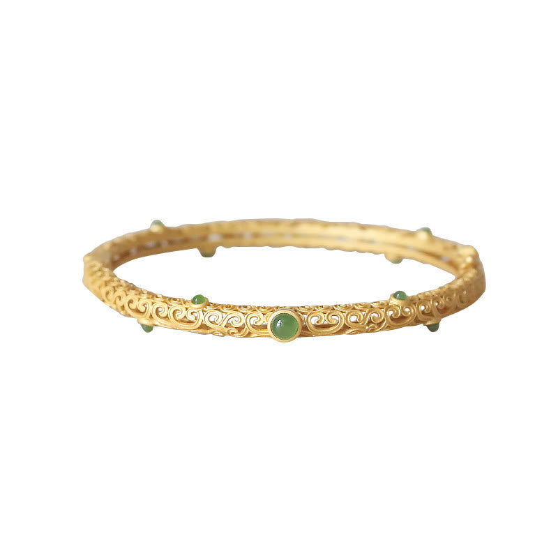 Nimara Ritual Cyan Jade Copper Auspicious Clouds Calm Healing Bracelet Bangle
