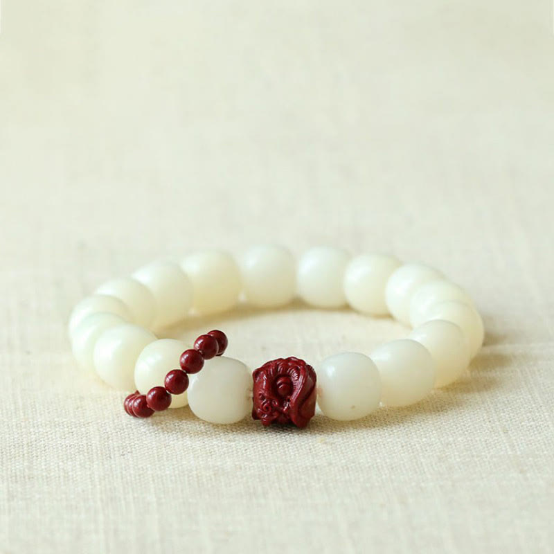 Nimara Ritual Natural Bodhi Seed Cinnabar Dancing Lion Charm Wisdom Harmony Wrist Mala