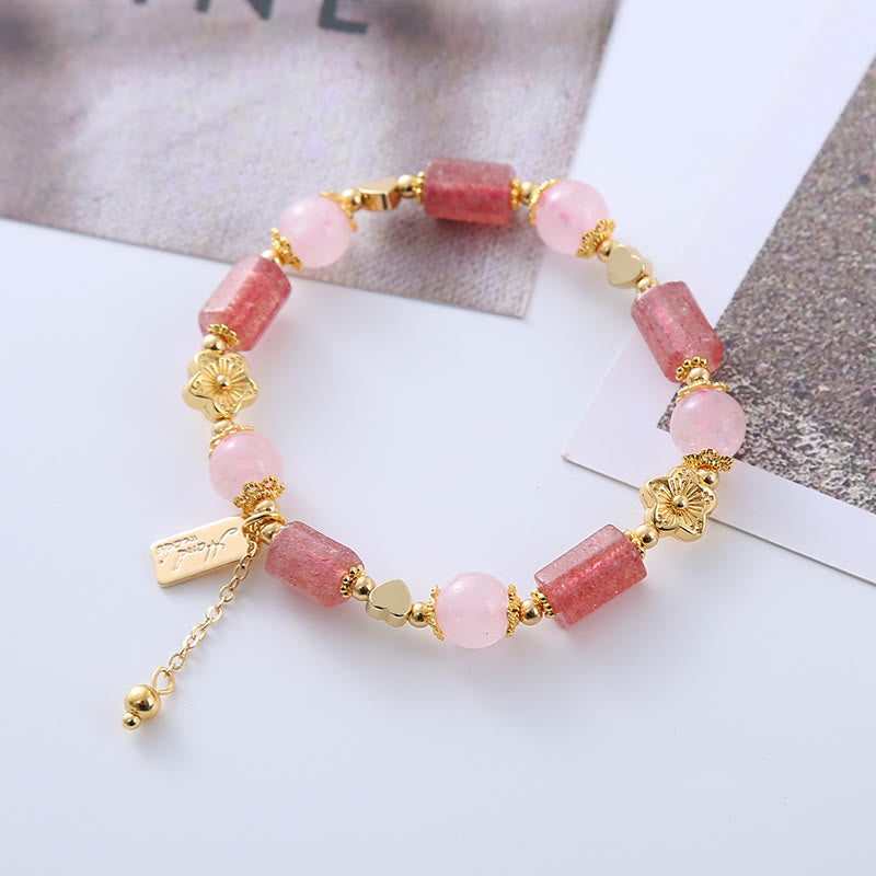Nimara Ritual Strawberry Quartz Pink Crystal Love Heart Flower Positive Bracelet