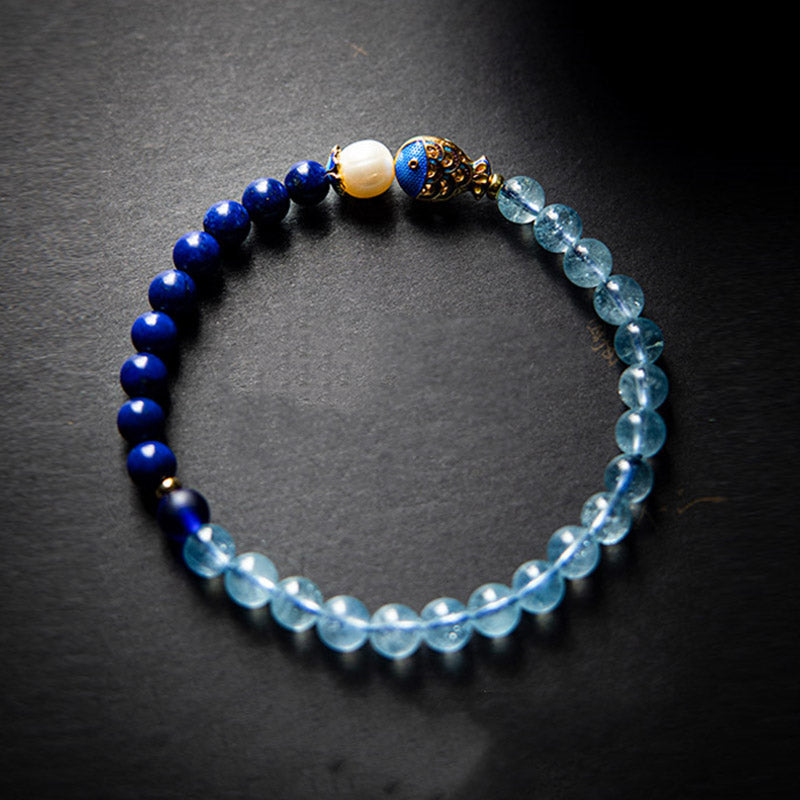 Nimara Ritual Natural Aquamarine Lazurite Lapis Lazuli Fish Healing Bracelet